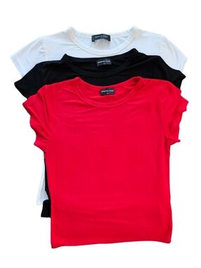 White Fox Crewneck Tee - Red, Black & White Pack